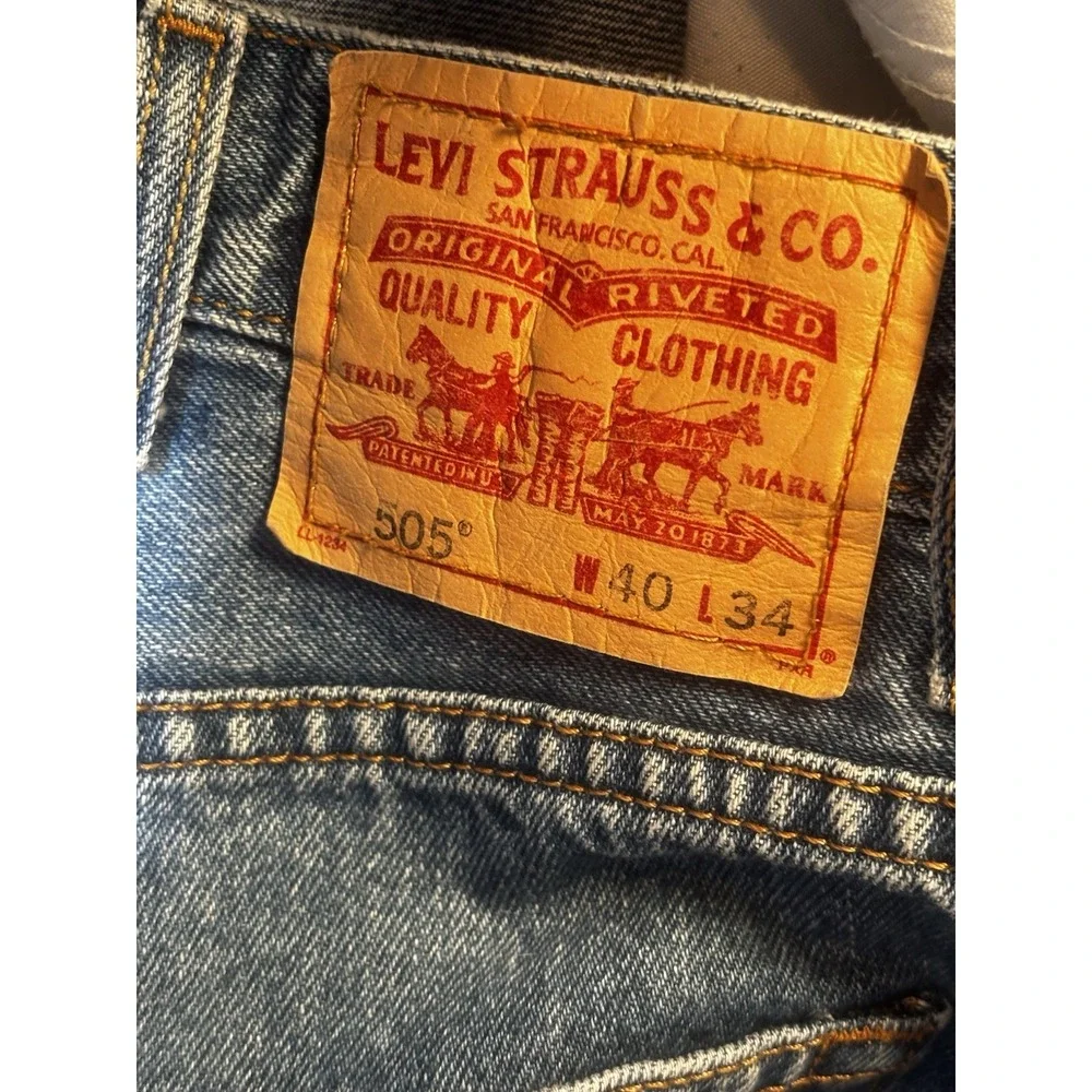 Levi's 505 Regular Fit Jeans Mens 40x32 Blue‎ Flex Denim Workwear Hemmed